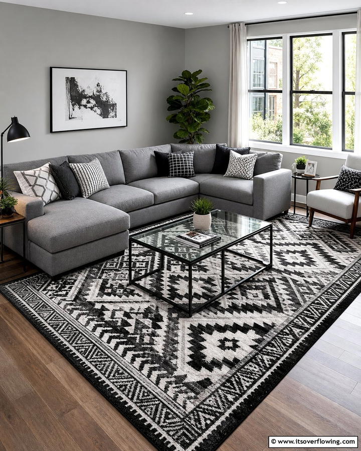 Grey Sectional with Patterned Rugs - 25 Grey Sectional Living Room Ideas for Modern Homes