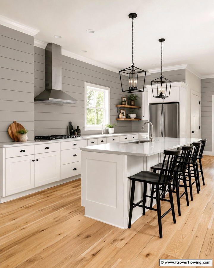 Grey Shiplap Walls - 25 Grey and White Kitchen Ideas for a Classic Look