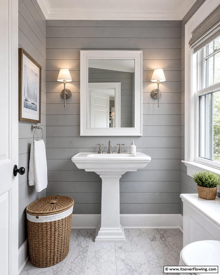 Grey Shiplap Walls - 25 Grey Bathroom Ideas for a Timeless and Elegant Look