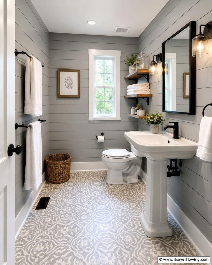 Grey Shiplap Walls - 25 Black and Grey Bathroom Ideas for a Sleek Design