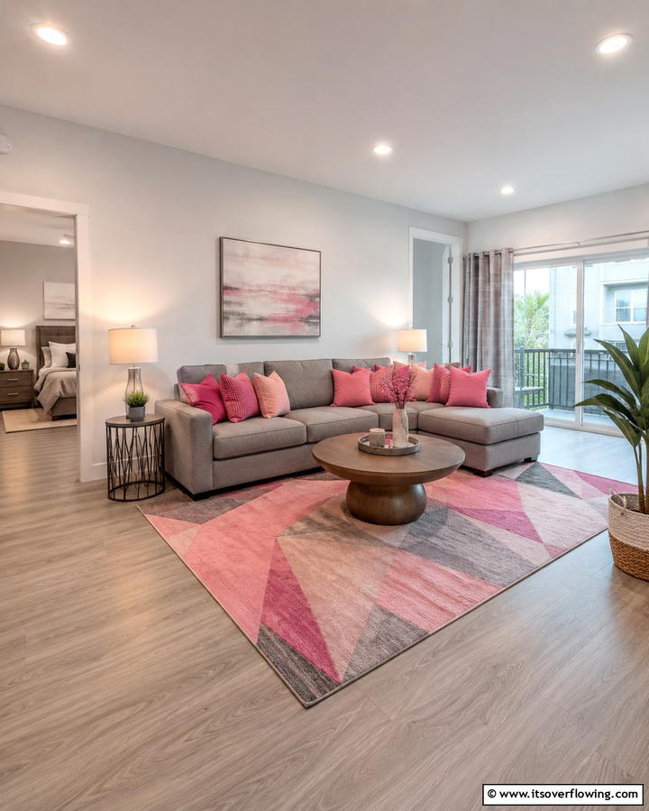 Grey Sofa with Pink Throw Pillows - 25 Pink and Grey Living Room Ideas for a Chic Space