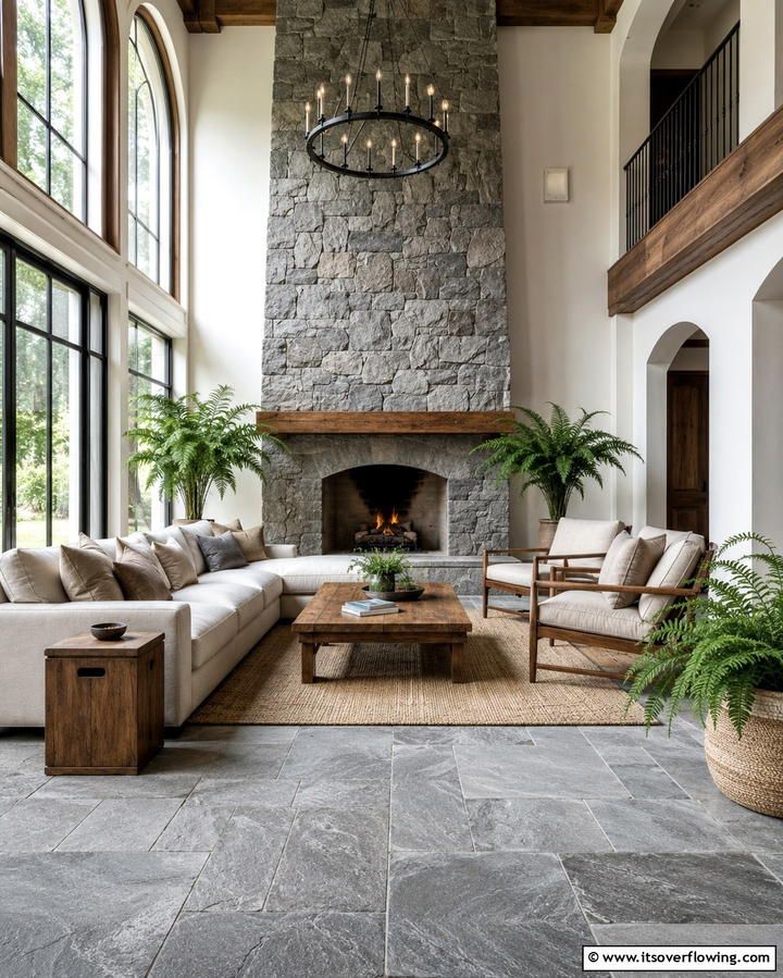 Grey Stone Flooring for Natural Elegance - 30 Grey Flooring Living Room Ideas for Modern Elegance