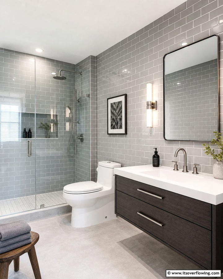 Grey Subway Tile Walls - 25 Grey Bathroom Ideas for a Timeless and Elegant Look