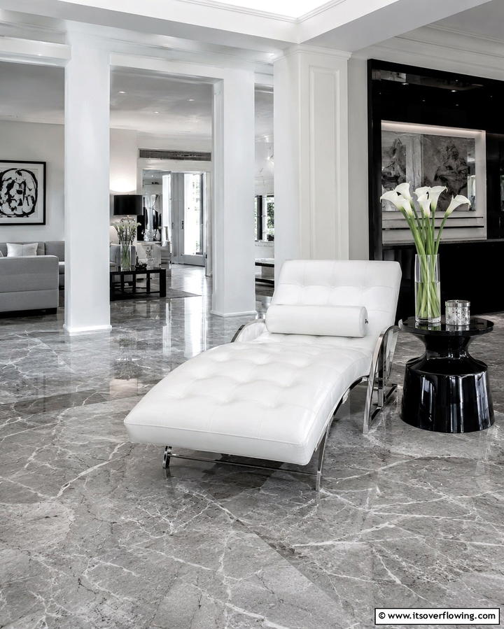 Grey Tiles with Marble Effect - 30 Grey Flooring Living Room Ideas for Modern Elegance