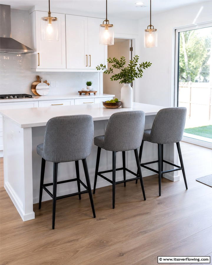 Grey Upholstered Bar Stools - 25 Grey and White Kitchen Ideas for a Classic Look