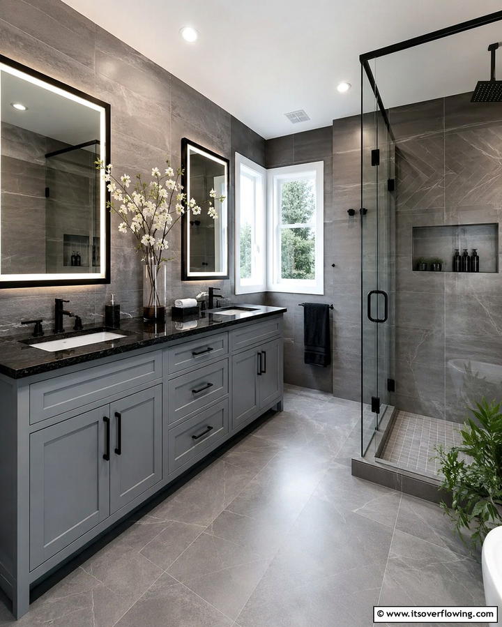 Grey Vanity with Black CountertopExact - 25 Black and Grey Bathroom Ideas for a Sleek Design