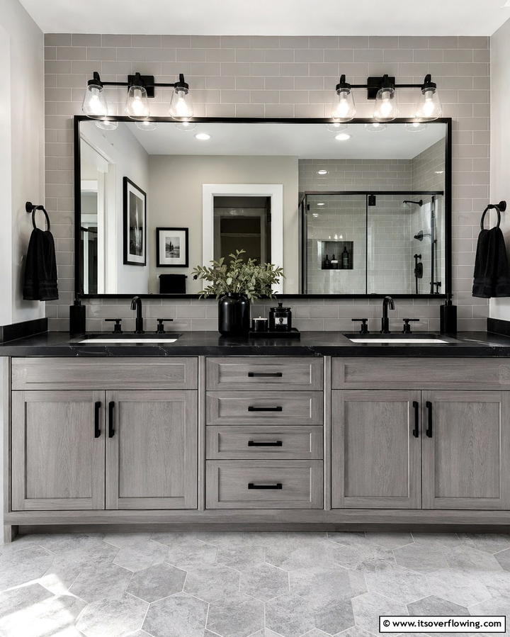 Grey Vanity with Black CountertopOne - 25 Black and Grey Bathroom Ideas for a Sleek Design