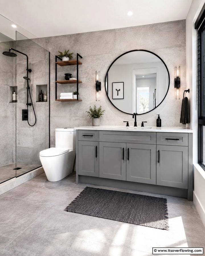 Grey Vanity with Black Hardware - 25 Grey Bathroom Vanity Design Ideas for Modern Homes