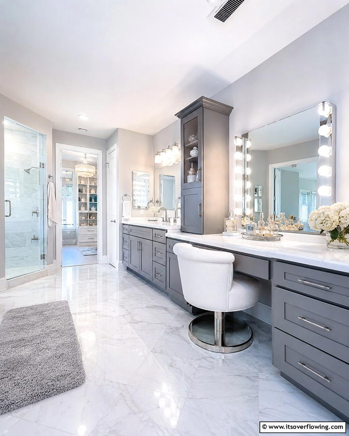 Grey Vanity with Built In Makeup Station - 25 Grey Bathroom Vanity Design Ideas for Modern Homes