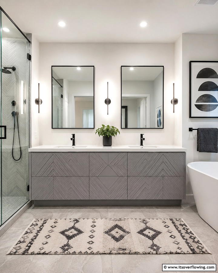 Grey Vanity with Geometric Patterns - 25 Grey Bathroom Vanity Design Ideas for Modern Homes