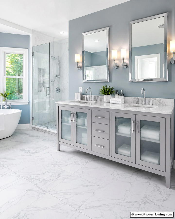 Grey Vanity with Glass Panels - 25 Grey Bathroom Vanity Design Ideas for Modern Homes
