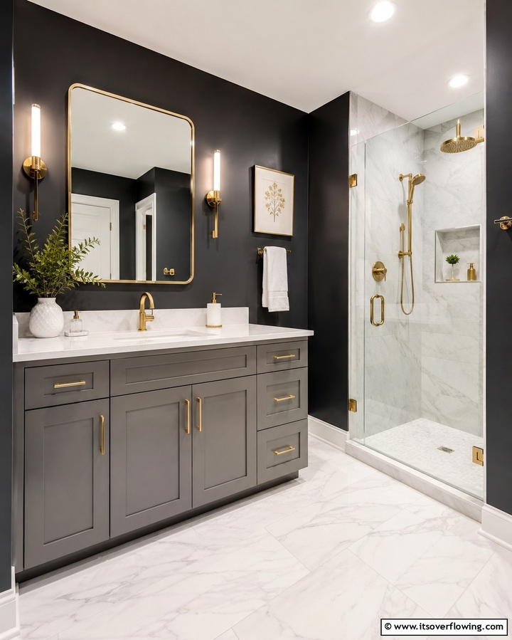 Grey Vanity with Gold Accents - 25 Grey Bathroom Vanity Design Ideas for Modern Homes