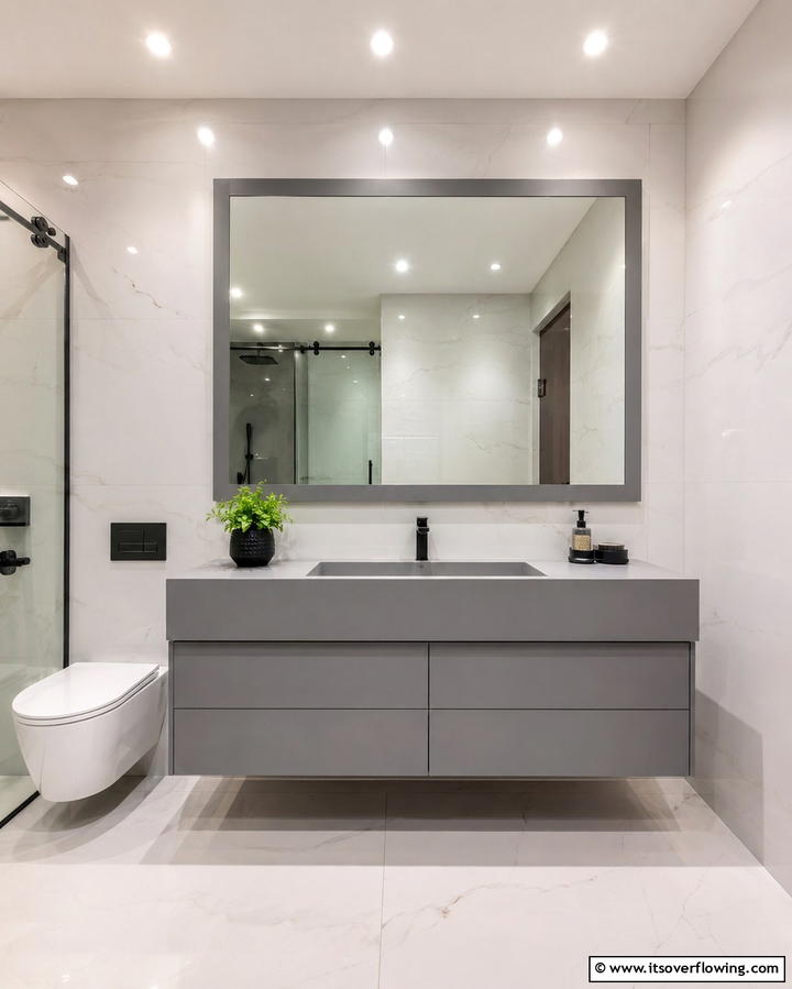 Grey Vanity with Integrated Sink - 25 Grey Bathroom Vanity Design Ideas for Modern Homes
