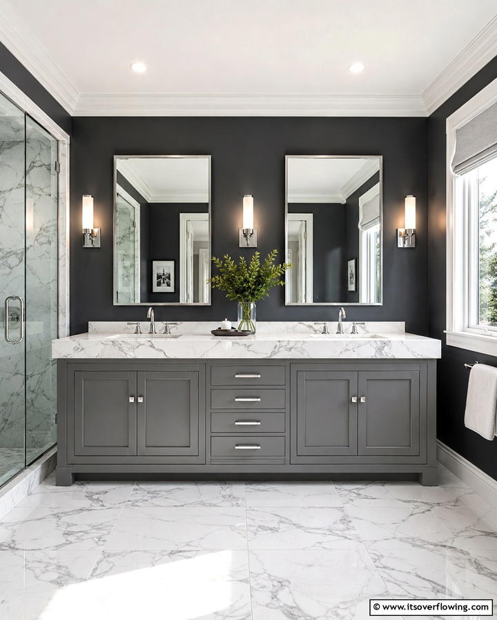 Grey Vanity with Marble Countertop - 25 Grey Bathroom Vanity Design Ideas for Modern Homes