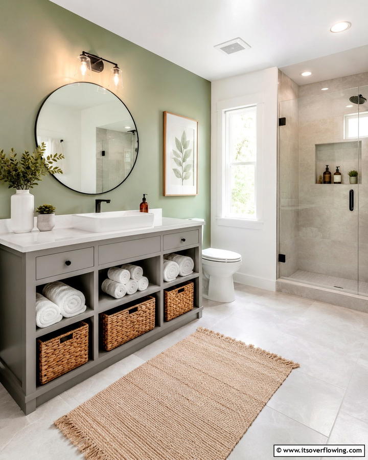 Grey Vanity with Open ShelvingExact - 25 Grey Bathroom Vanity Design Ideas for Modern Homes