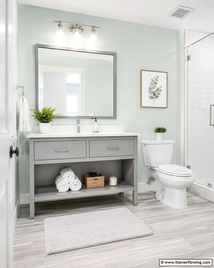 Grey Vanity with Open ShelvingOne - 25 Grey Bathroom Vanity Design Ideas for Modern Homes
