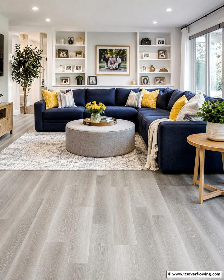 Grey Vinyl Flooring for Durability and Comfort - 30 Grey Flooring Living Room Ideas for Modern Elegance