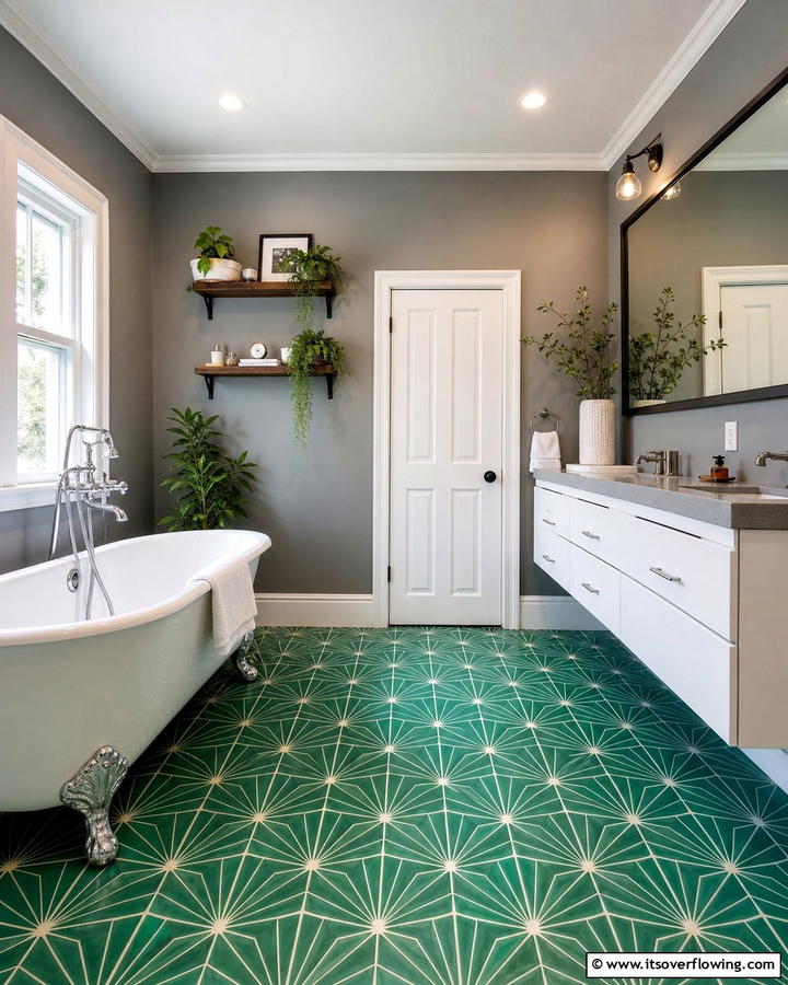 Grey Walls with Green Floor Tiles - 20 Green and Grey Bathroom Ideas for a Modern Look