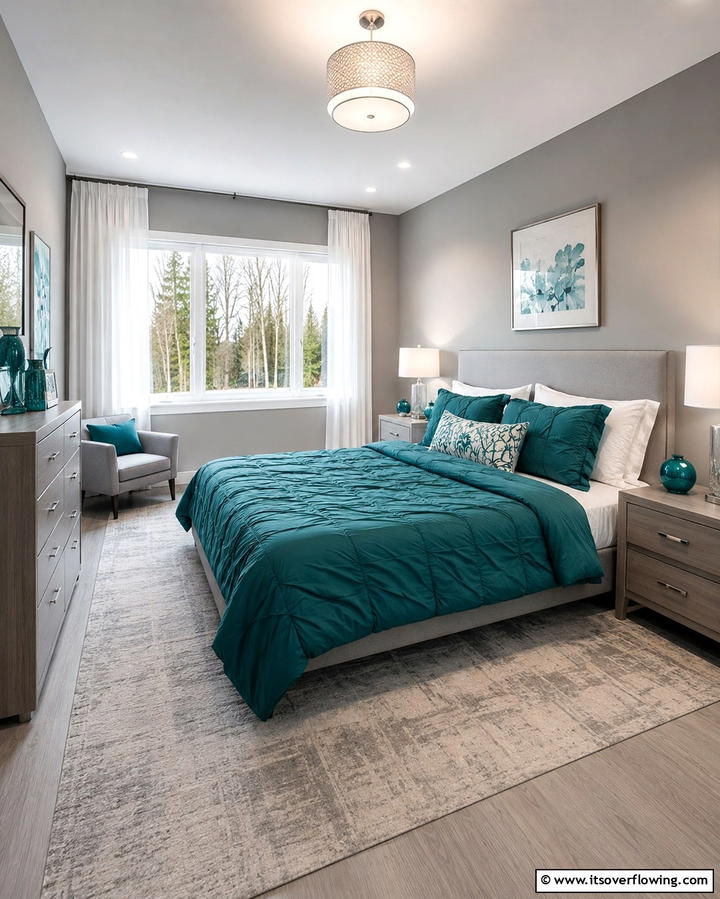 Grey Walls with Teal Bedding - 20 Teal and Grey Bedroom Ideas for a Modern Look