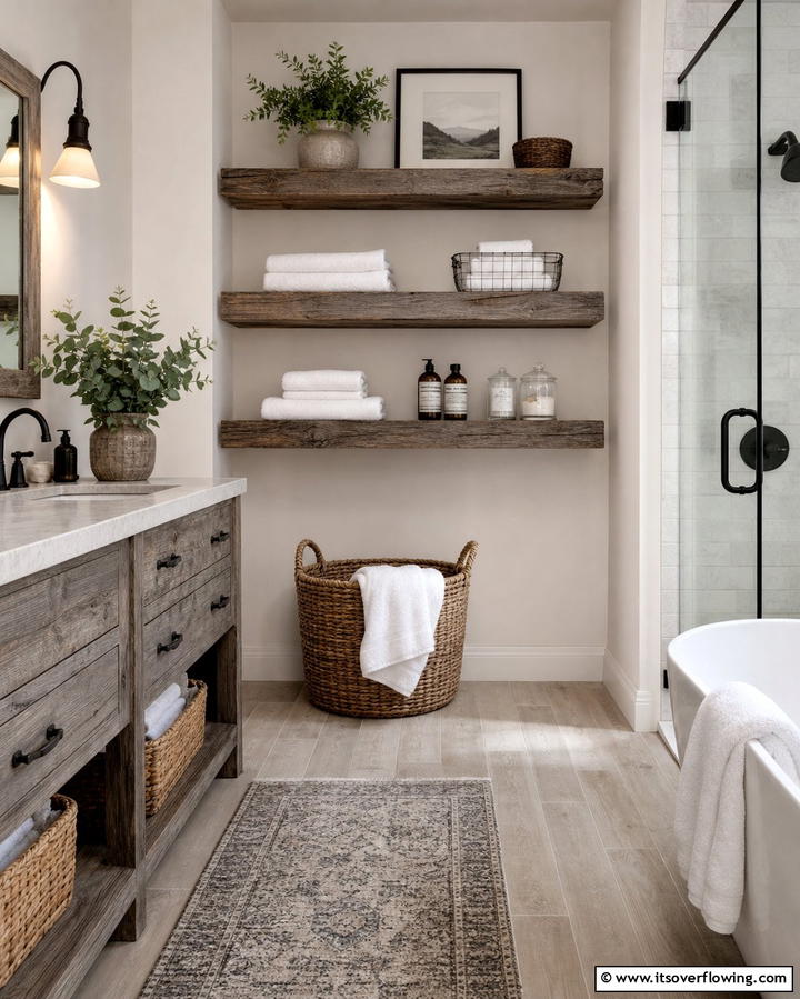 Grey Wooden Accents - 25 Grey Bathroom Ideas for a Timeless and Elegant Look