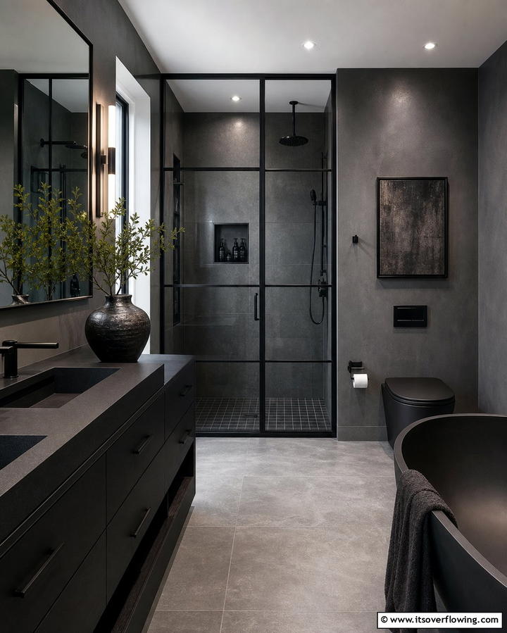 Grey and Black Combination - 25 Grey Bathroom Ideas for a Timeless and Elegant Look