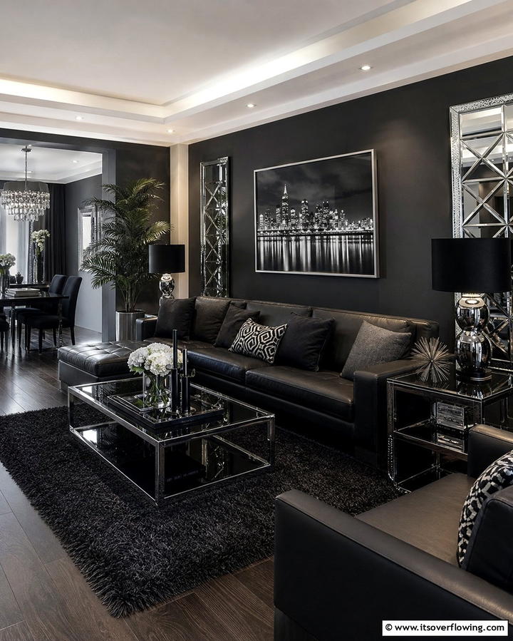 Grey and Black Drama - 30 Grey Living Room & Dark Wood Floor Design Combinations