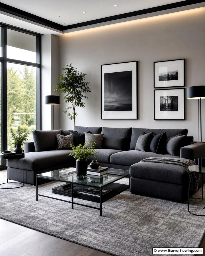 Grey and Black Sophistication - 25 Grey Sectional Living Room Ideas for Modern Homes