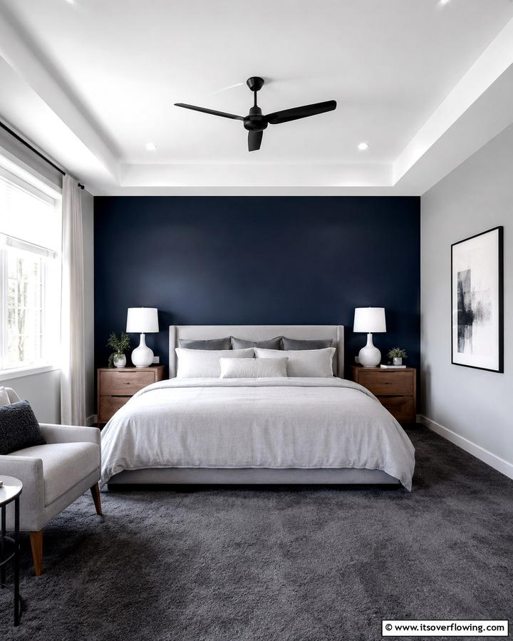 Grey and Navy Striped Wallpaper - 25 Navy Blue and Grey Bedroom Ideas for Modern Style