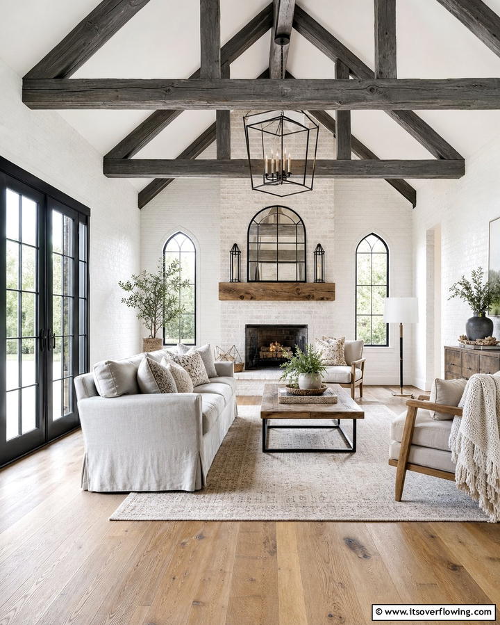 Grey and White Ceiling Beams - 25 Grey and White Living Room Ideas for Modern Homes