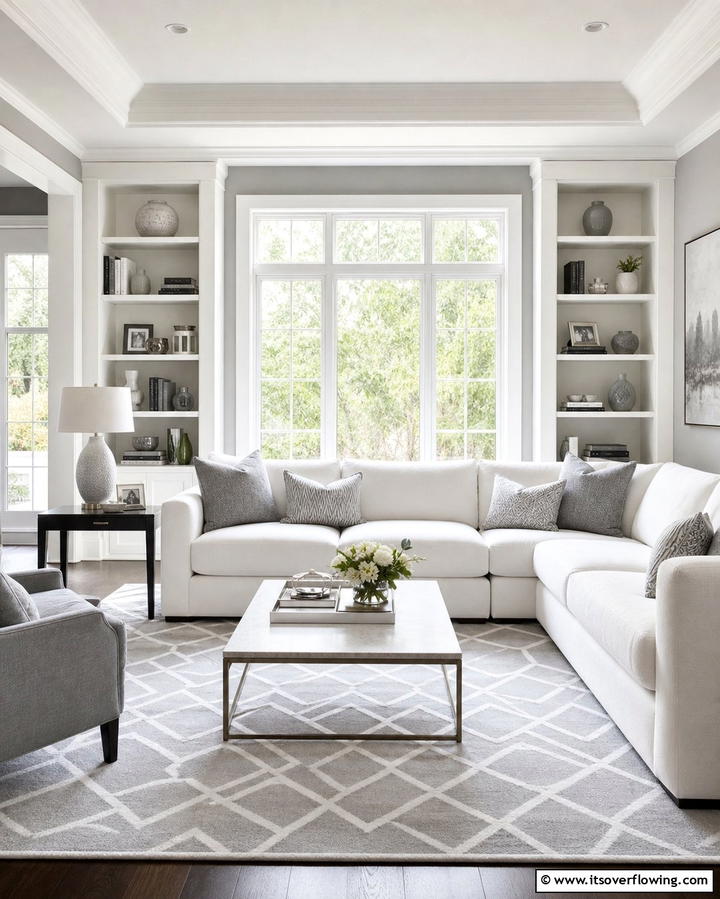 Grey and White Contrast - 25 Grey Living Room Ideas- Stylish & Modern Designs