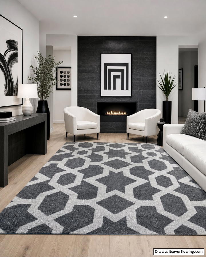 Grey and White Geometric Patterns - 25 Grey and White Living Room Ideas for Modern Homes