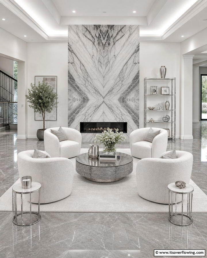 Grey and White Marble Finishes - 25 Grey and White Living Room Ideas for Modern Homes