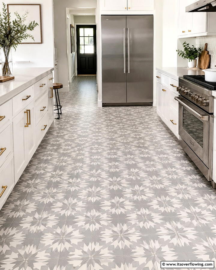 Grey and White Patterned Floor Tiles - 25 Grey and White Kitchen Ideas for a Classic Look