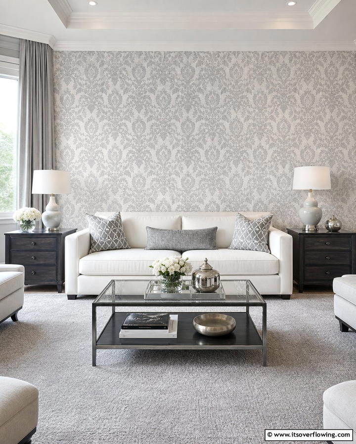 Grey and White Patterned Wallpaper - 25 Grey and White Living Room Ideas for Modern Homes
