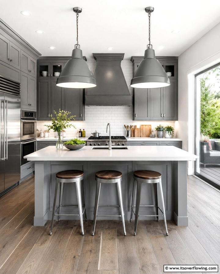 Grey and White Pendant Lighting - 25 Grey and White Kitchen Ideas for a Classic Look