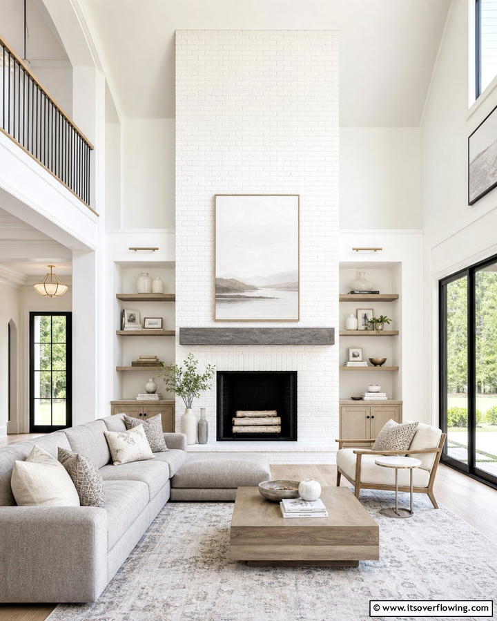 Grey and White Statement Fireplace - 25 Grey and White Living Room Ideas for Modern Homes