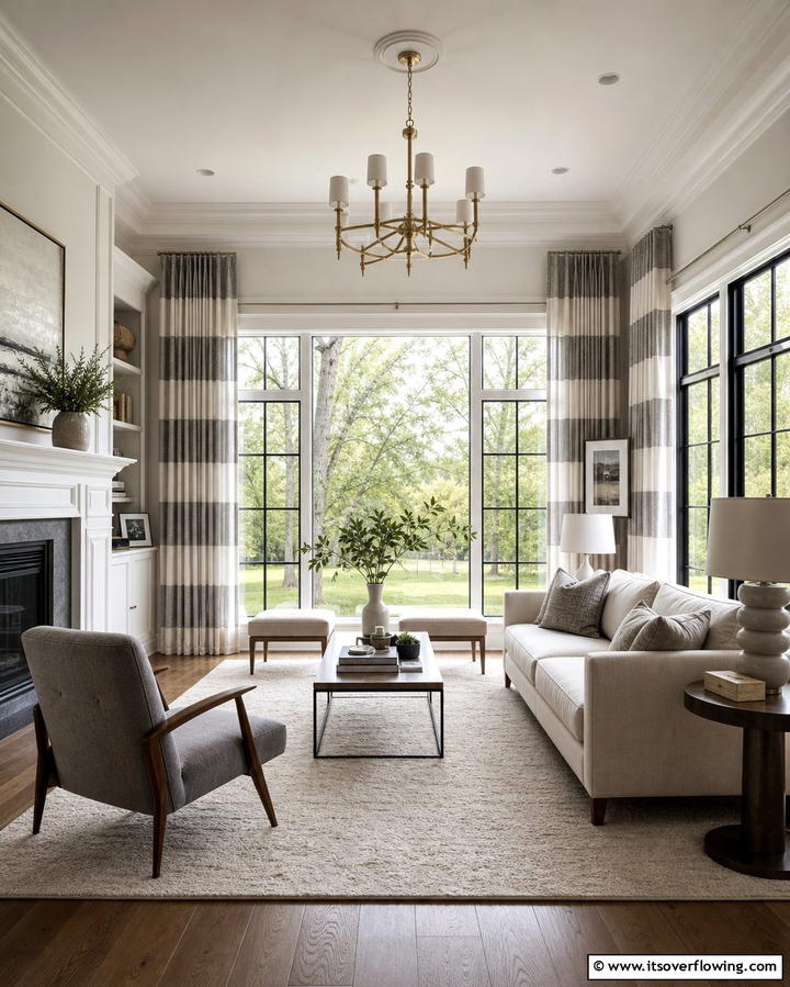 Grey and White Striped Curtains - 25 Grey and White Living Room Ideas for Modern Homes