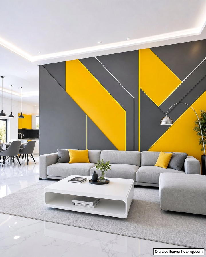 Grey and Yellow Accent WallExact - 25 Grey and Yellow Living Room Ideas