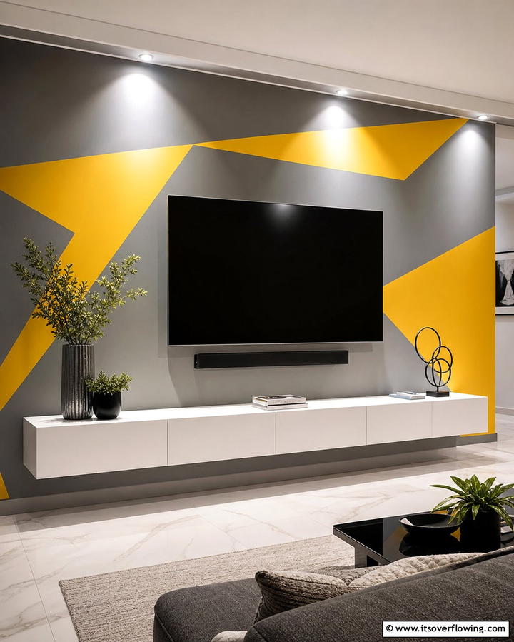 Grey and Yellow Accent WallOne - 25 Grey and Yellow Living Room Ideas
