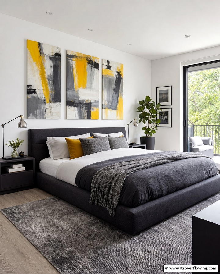 Grey and Yellow Artwork - 25 Yellow and Grey Bedroom Ideas for a Chic Look