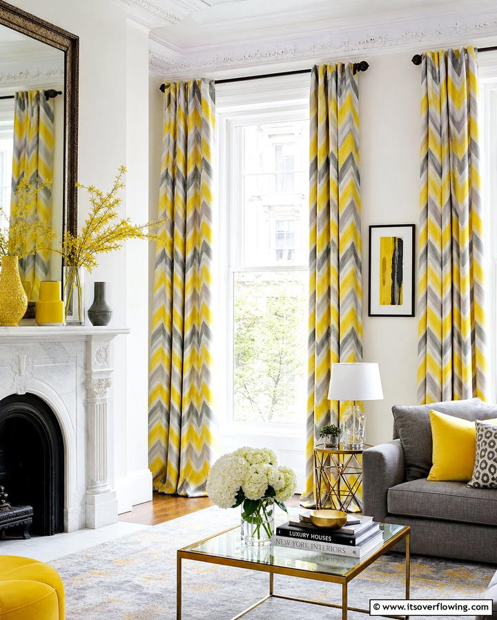 Grey and Yellow Patterned Curtains - 25 Grey and Yellow Living Room Ideas