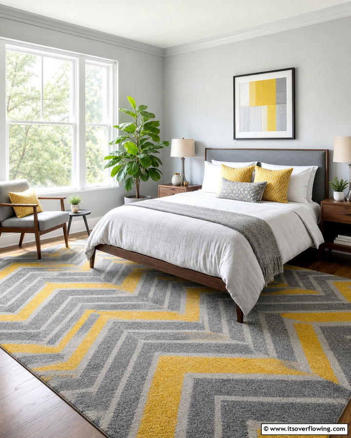 Grey and Yellow Patterned Rugs - 25 Yellow and Grey Bedroom Ideas for a Chic Look
