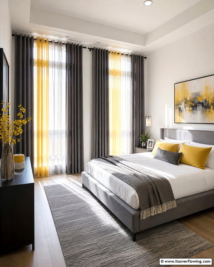 Grey and Yellow Striped Curtains - 25 Yellow and Grey Bedroom Ideas for a Chic Look