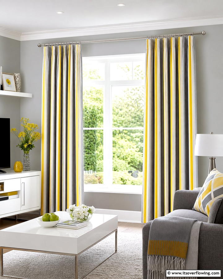 Grey and Yellow Striped Curtains - 25 Grey and Yellow Living Room Ideas