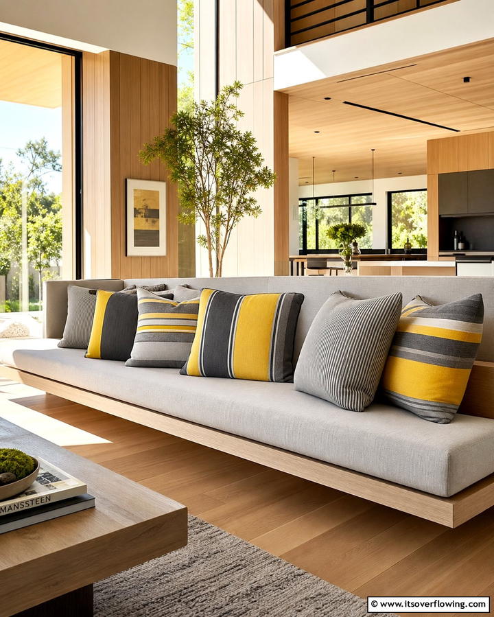 Grey and Yellow Striped Pillows - 25 Grey and Yellow Living Room Ideas