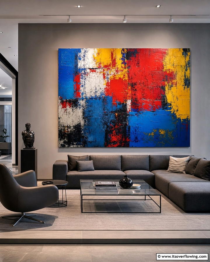 Grey with Bold Artwork - 25 Grey Living Room Ideas- Stylish & Modern Designs