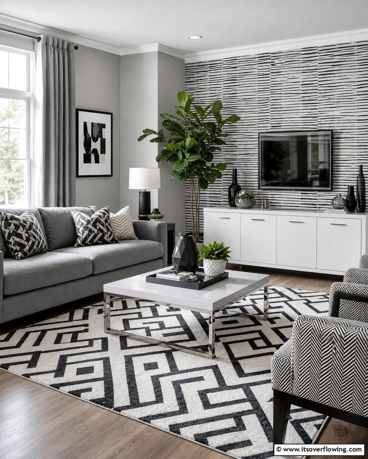 Grey with Bold Patterns - 25 Grey Living Room Ideas- Stylish & Modern Designs