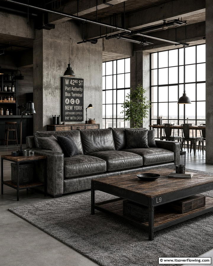 Grey with Industrial Elements - 25 Grey Living Room Ideas- Stylish & Modern Designs