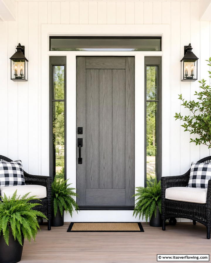 Grey with Vertical Wood Grain Texture - 25 Grey Front Door Ideas for a Chic and Modern Entryway