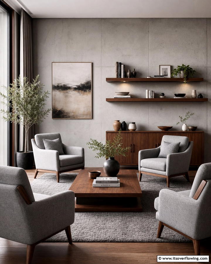 Grey with Warm Wood Tones - 25 Grey Living Room Ideas- Stylish & Modern Designs